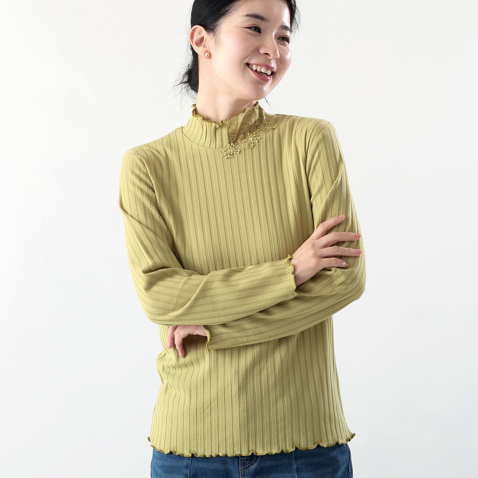 【日本製】ミップボーダースーパーハイネック長袖カットソー(M28915)